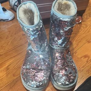 UGG Sequin Mid-Calf Boots in Rose Gold and Silver Tones